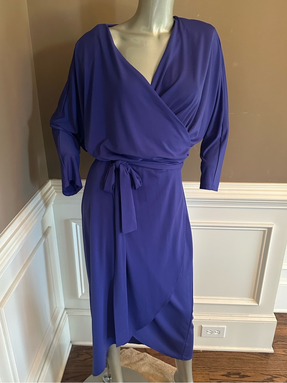 Elegant NWT Elloquii Purple Wrap Midi Dress with Tie Waist size 18/20